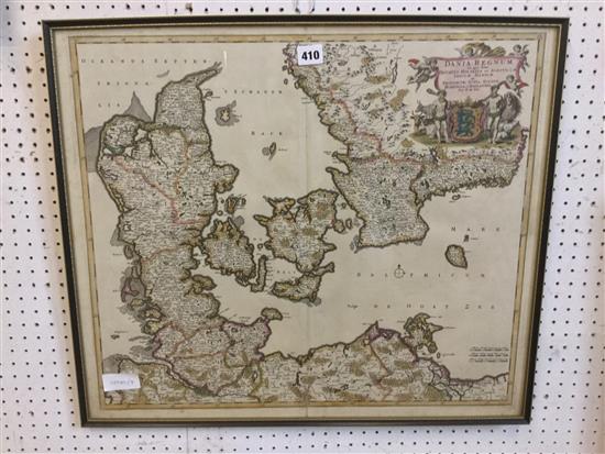 De Wit, F., Dania Regnum...., Amsterdam [1688 or later], a hand coloured engraved map of Denmark etc, framed